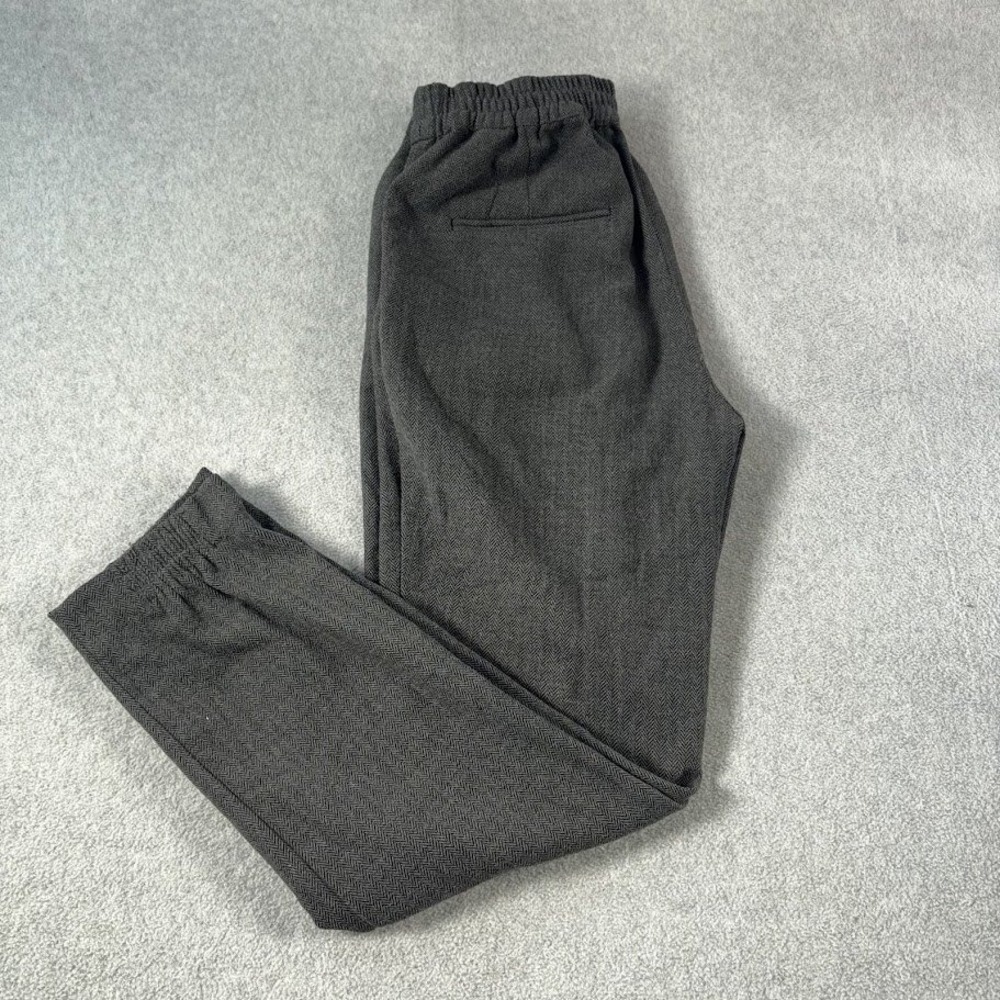 ZARA Herringbone Jogger Pants Womens XS Charcoal Gray Tapered Elastic Drawstring